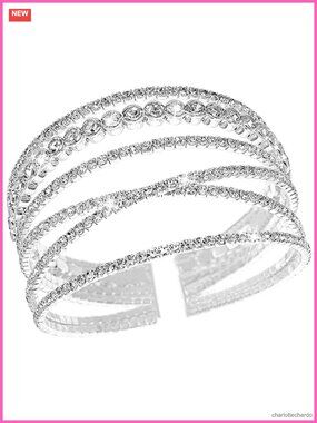 Bridal Rhinestone Cuff Bracelet Silver Alloy Jewelry Gift